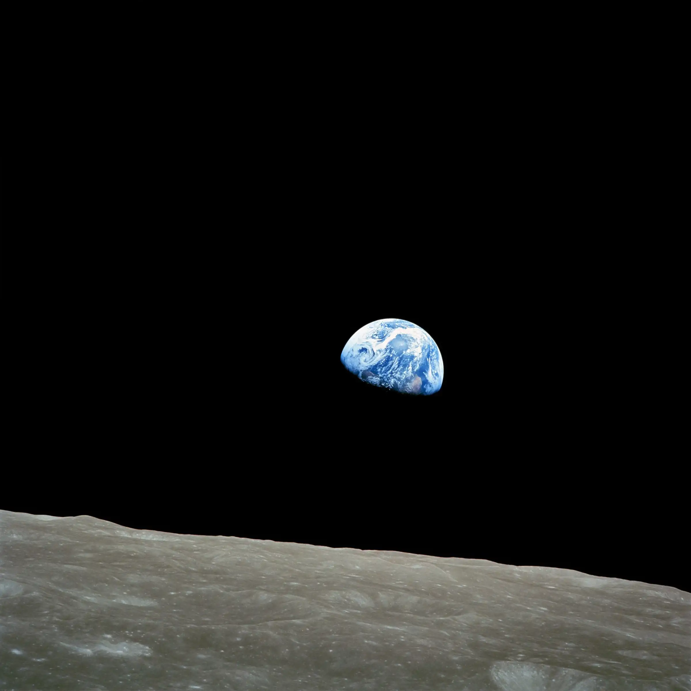 Earthrise, the iconic image of our home taken from Apollo 8 on 24 December 1968. Image credit: NASA.